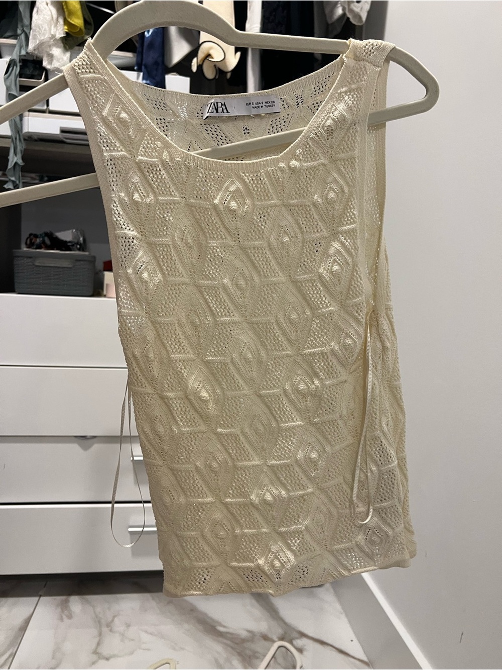 Zara Cream Crochet Sleeveless Tank Top